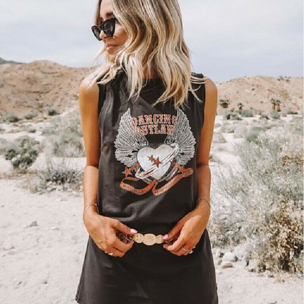 Rocker Vintage Graphic Tunic Dress T-Shirt Tee